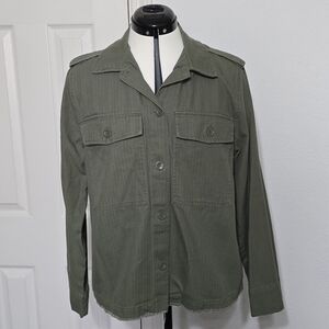 EUC Universal Thread Army Green Military Jacket Women's Large Raw Hem Grunge